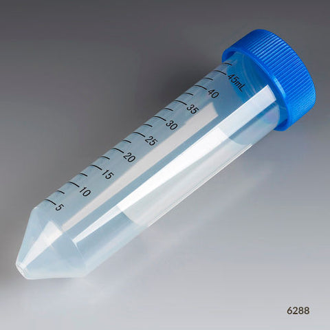 Centrifuge Tube, 50mL, Separate Blue Flat Top Screw Cap, PP, Printed Graduations, Bulk, 500/Pack