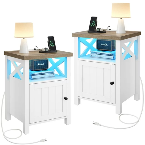 LED Nightstand with Charging Station & USB Ports 2 pack