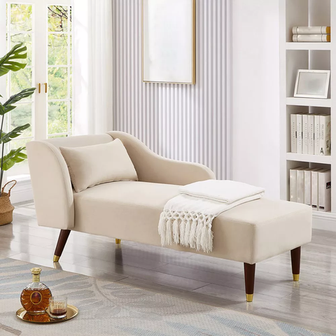Modern Velvet Chaise Lounge Chair, Upholstered Arm Chaise Lounge