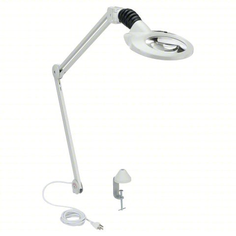 Round Magnifier Light: LED, 2.25x, 5 Diopter, 900 lm Max Brightness, 45 in Arm Reach