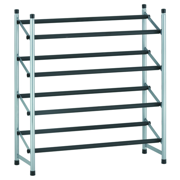 4-Tier Shoe Rack Black Rod, Steel Powder Coating Silver, up to 20 Pair ...