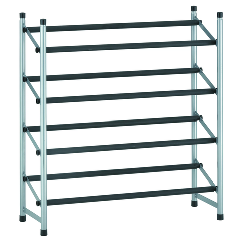 4-Tier Shoe Rack Black Rod, Steel Powder Coating Silver, up to 20 Pairs