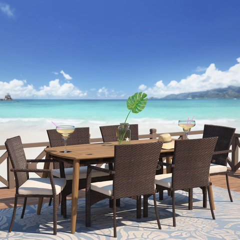 Soeren 6 - Person Acacia Wood Patio Dining Set with Rectangular Table