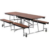 NPS® Mobile Cafeteria Table With Fixed Benches, 97"L x 56"W, Oak Top/Chrome Frame