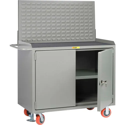 Little Giant Mobile Service Workbench w/ Non Slip Vinyl Top, Shelf & Louvered Panel, 48"Wx24"D, Gray