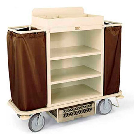 Steel Housekeeping Cart w/Under Deck Shelf & Organizer, Beige - 2148-BE
