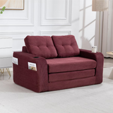 2 in 1 Convertible Sofa Bed, Corduroy Floor Couch with Pillows, Side Pockets