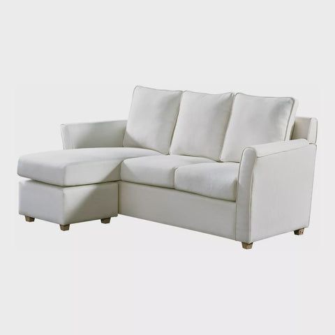 Henri Upholstered Sofa Almond Cream - HOMES: Inside + Out: Transitional L-Shaped Microfiber Sectional