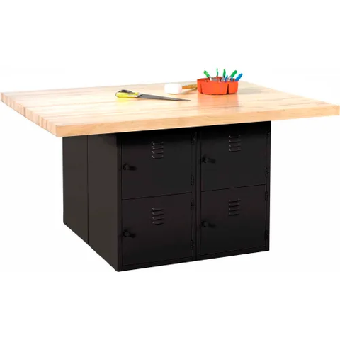 Diversified Spaces 4 Station Workbench, 8 Horizontal Lockers, 64"W x 54"D, Black