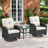 Planntonneo 3 Piece Wicker Patio Furniture Sets, Outdoor Swivel Rocking Chairs Set of 2 with Rattan Side Table for Deck Porch Pool