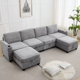 Hyleory 117.4" Modern Chenille Fabric Storage U-shaped Sectional Sofa,6 seater Couch