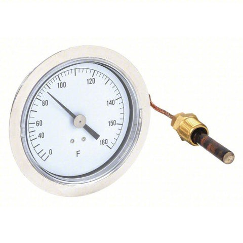 Analog Panel Mount Thermometer: 0° to 160°F, 3.5 in Dial Dia, 1/2 in MNPT with 5 ft Cable