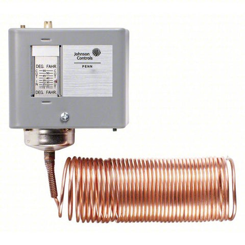 JOHNSON CONTROLS Line Volt Mechanical Tstat: 1H/1C, Heat and Cool, SPST, Open/Close on Rise