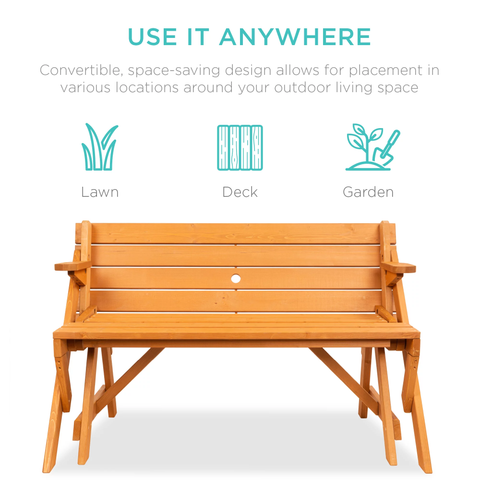 2-in-1 Outdoor Interchangeable Wooden Picnic Table