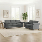 2 Piece Living Room Sofa Set with Rivet Design, Linen Fabric W 76''3-Seater Sofa Couch with W53''Loveseat Sofa