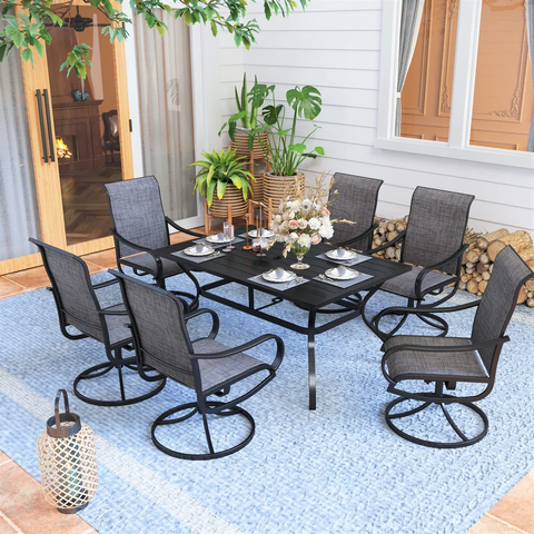 Outdoor 7-Piece Patio Dining Set-Brown