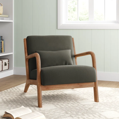 Hertford Upholstered Linen Blend Accent Chair with Wooden Legs and One Pillow