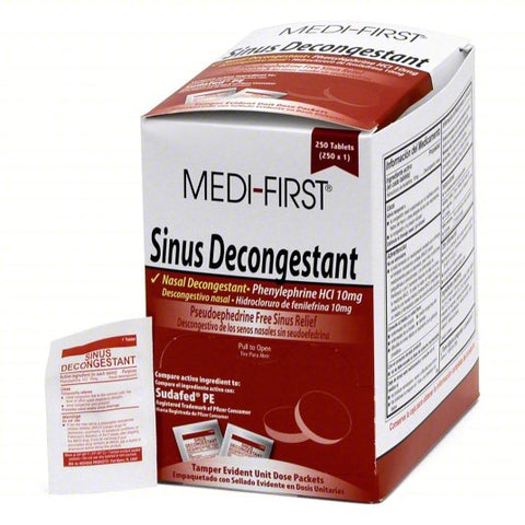 MEDI-FIRST Sinus and Allergy Reliever: Phenylephrine HCl, 250 Individual Doses, Unflavored, 250 PK