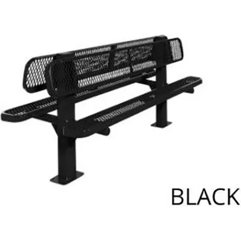 UltraSite® Double Sided Bench, Perforated Seat, In Ground Mount, 8'L, Black
