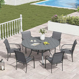 Round 6 - Person 48'' L Outdoor Dining Set with 6 Stackable Textilene Chairs (Set of 7)
