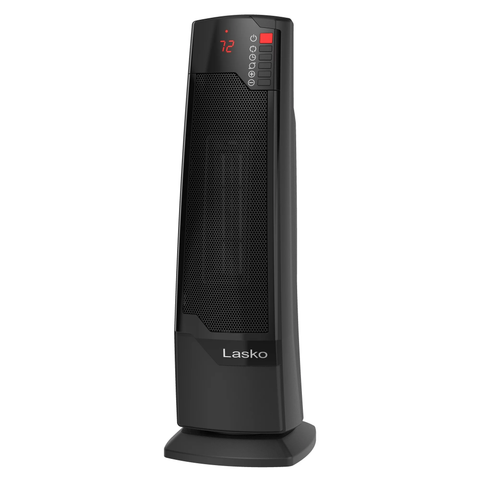 Lasko 1500W Oscillating Ceramic Tower Electric Space Heater with Remote, CT22835, Black