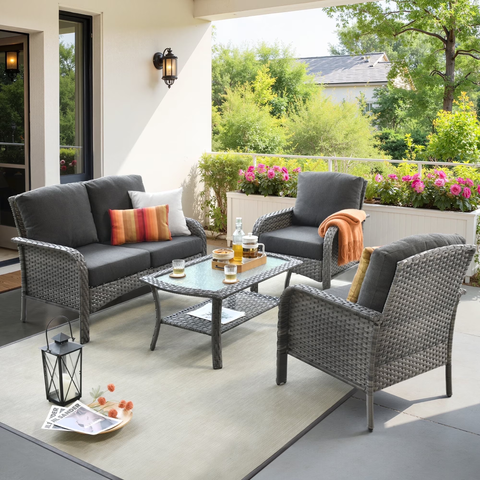 Toject 4 Pieces Patio Furniture Set, All-Weather Wicker Outdoor Furniture Loveseat Table Chairs Set