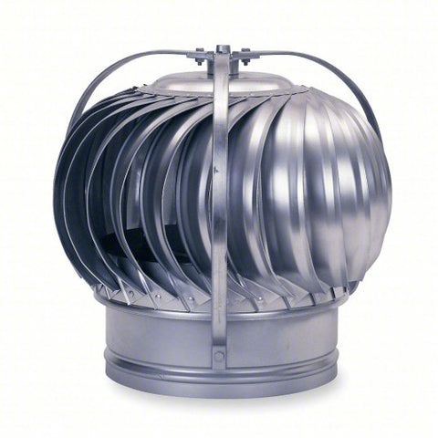 Wind-Driven Turbine Exhaust Ventilator: 22 3/4 in Head Dia, 14 in Throat Dia, 700 cfm @ 4 mph, Steel