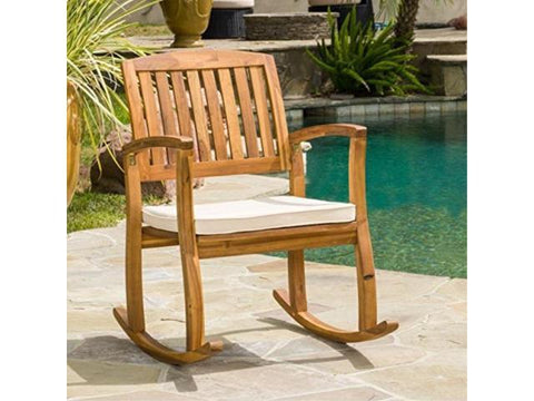 sadie outdoor acacia wood rocking chair with cushion