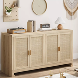 4-Door Rattan Storage Cabinet, Mid-Century Accent Console