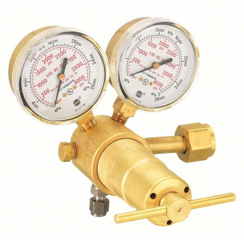 VICTOR Gas Regulator: Single Stage, CGA 540 Inlet, 1/4" Swagelok Outlet, 3,000 psig, Brass Diaphragm