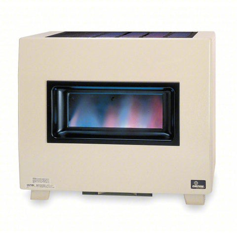 Gas Freestanding Floor Heater: Natural Gas, Visual Flame Cabinet, Unit-Mounted, 5 in Vent Dia