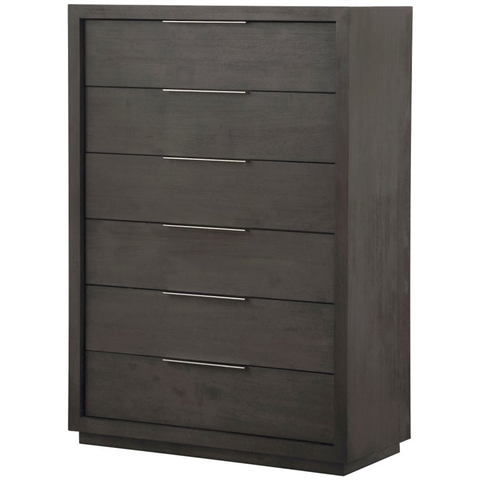 Modern Solid Wood 6 Drawer Chest in Distressed Basalt Gray