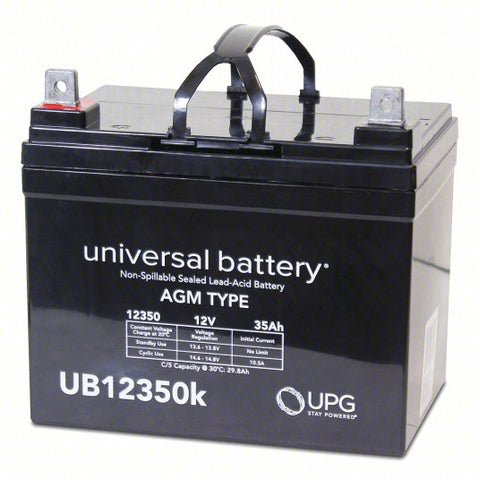 APPROVED VENDOR Sealed Lead Acid Battery: 12V DC, 35 Ah Capacity, 6.26 in Ht, 5.19 in Wd, 7.75 in Dp