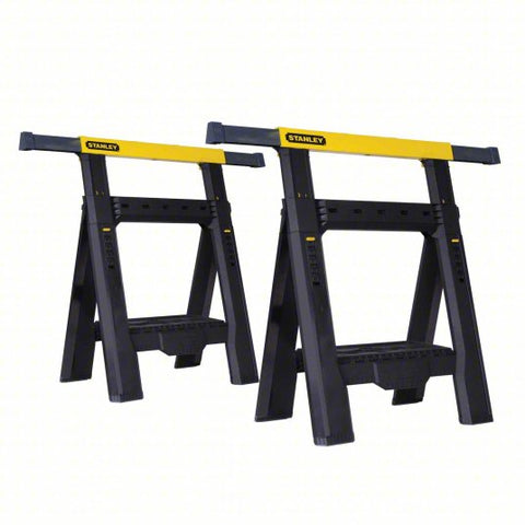 STANLEY Adjustable Folding Sawhorse: Adj Ht, Plastic, 27 7/10 in Overall Wd, 1 PR
