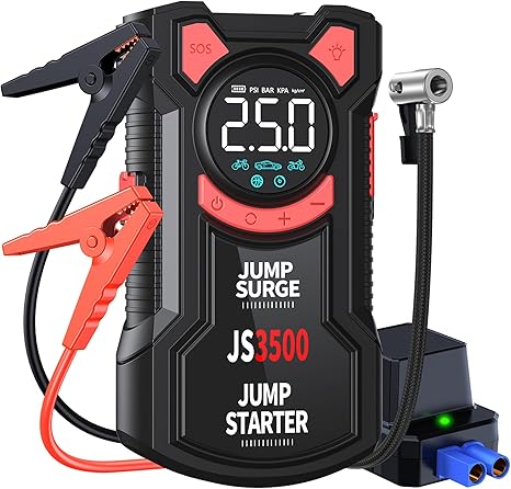 Jump Starter with Air Compressor, 3000A Peak 150PSI Jump Starter Battery Pack with Digital Tire Inflator, Car Battery Charger Portable