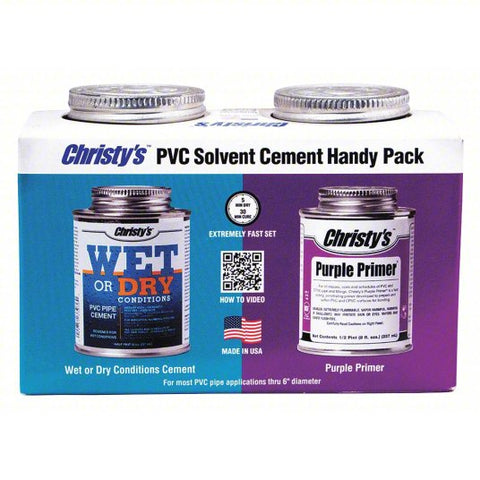CHRISTY'S Cement and Primer: Wet or Dry & Purple Primer Handy Pack, 8 oz, Can, Blue/Purple