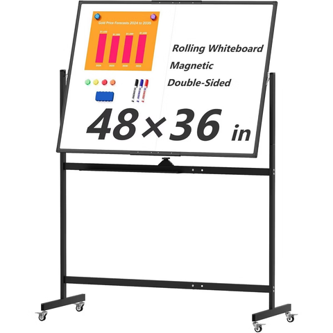 48 x 36 Whiteboard on Wheels, Double-Sided RollingWhiteboard,Mobile Magnetic Dry Erase Board with Stand and Easel, Black