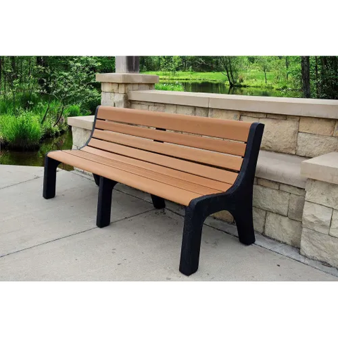 Frog Furnishings Newport 4' Recycled Plastic Bench, with Back, Cedar Bench/Black Frame