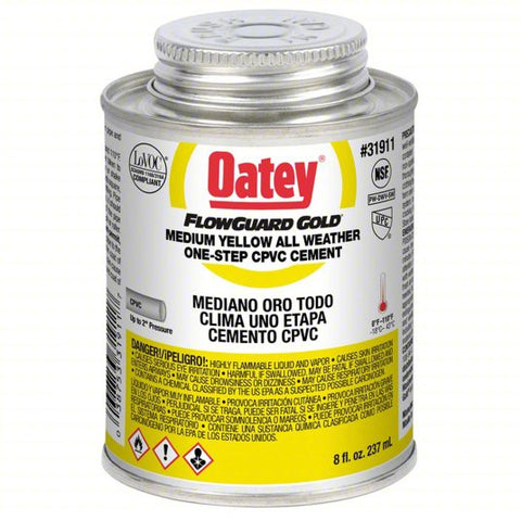OATEY Pipe Cement: Flowguard Gold, 8 fl oz, Brush-Top Can, Yellow