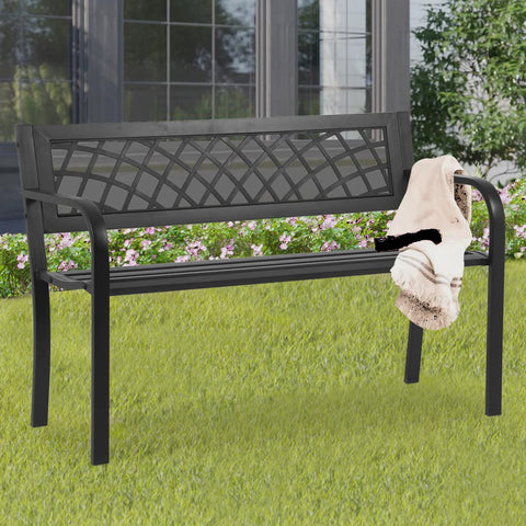 Patio Park Garden Bench Outdoor Metal Benches, 400 lbs Cast Iron Steel Frame Chair with PVC Mesh Pattern