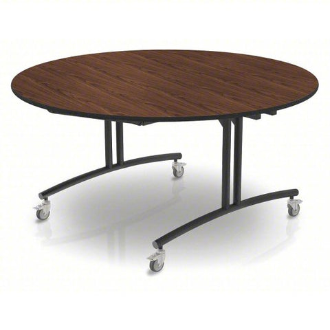 Flip Top Table: 60 in Dia, 60 in Wd, 30 in Dp, 30 in Ht, Montana Walnut, 8 Seats