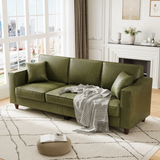 85" 3-Seater Sofa Couch with Faux Leather, Wide Armrests, Deep Seats, Wood Legs