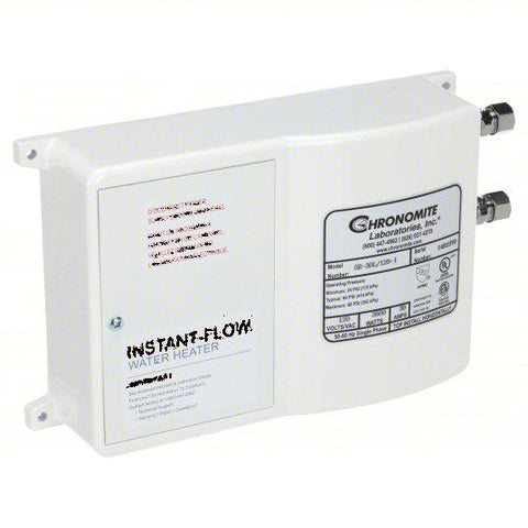 Electric Tankless Water Heater: Indoor, 3,600 W, 1.5 gpm Max. Flow Rate