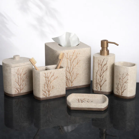 Kent Bathroom Accessories Set – Soap Dispenser, Toothbrush Holder, Tumbler & Tray