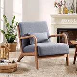 Hertford Upholstered Linen Blend Accent Chair with Wooden Legs and One Pillow