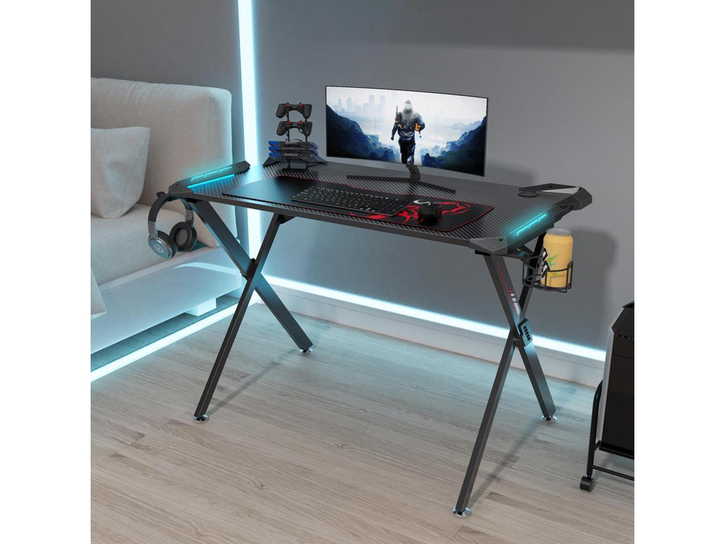 45 Inch Desk EUREKA ERGONOMIC Gaming Desk with RGB LED Lights, 45 inch Gaming Compu ...