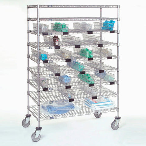 Chrome Catheter Cart with Baskets, 5" Swivel Casters, 48"W x 24"L x 68"H