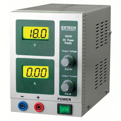 EXTECH DC Power Supply: 0 to 18V, 0 to 3 A, 115/230V AC, 0.5mV, 0.1% + 3mV Line Volts Regulation