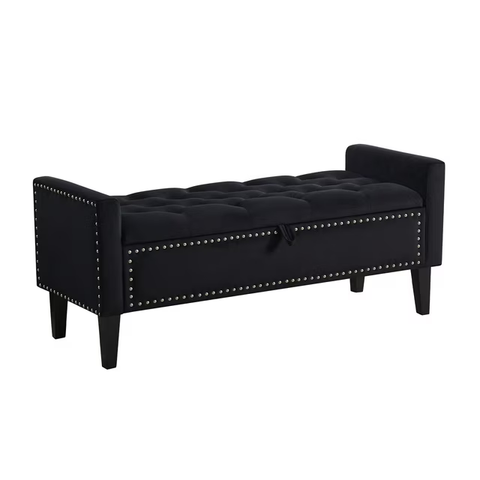 Velvet Storage Bench, Upholstered Bed Bench with Storage