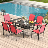 Cihangir Rectangular 6 - Person 60'' L Outdoor Patio Dining Set with 6 Stackable Textilene Armrest Chairs (Set of 7)
